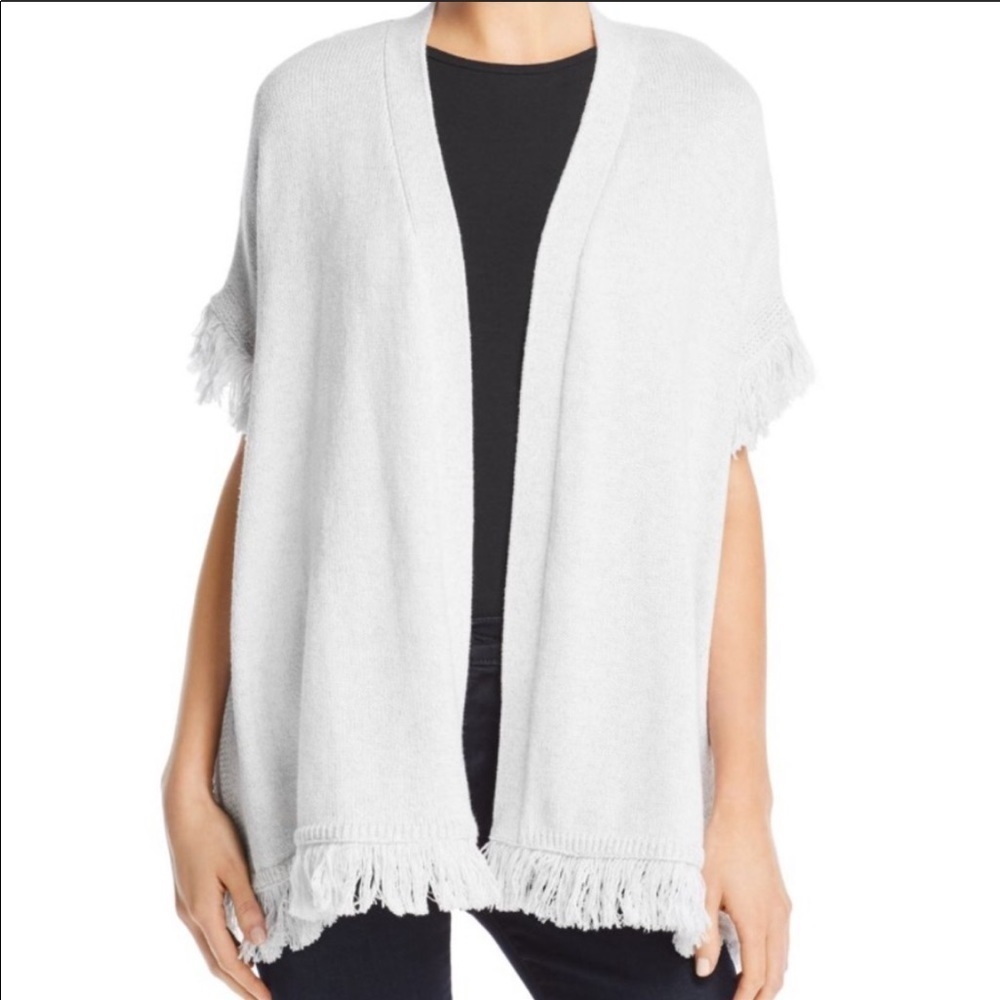 Aqua Fringe Open Front Cardigan Gray Sz M
